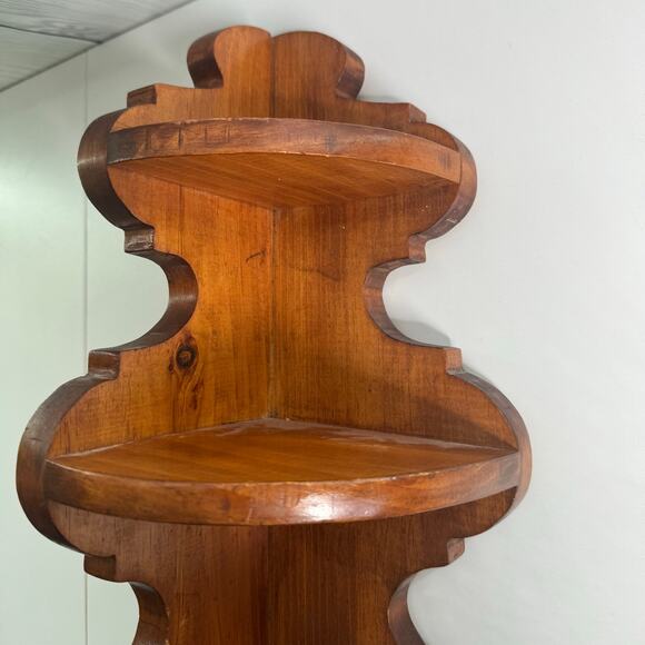 Vintage Wood Corner Shelf 3 Tier Wall Hanging Display Cottagecore Rustic 17” - Picture 3 of 10